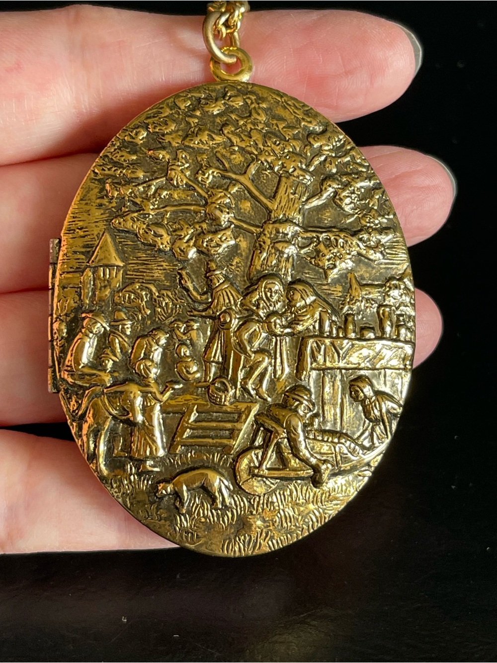 Vintage Revlon solid perfume locket  large Pendant Necklace.